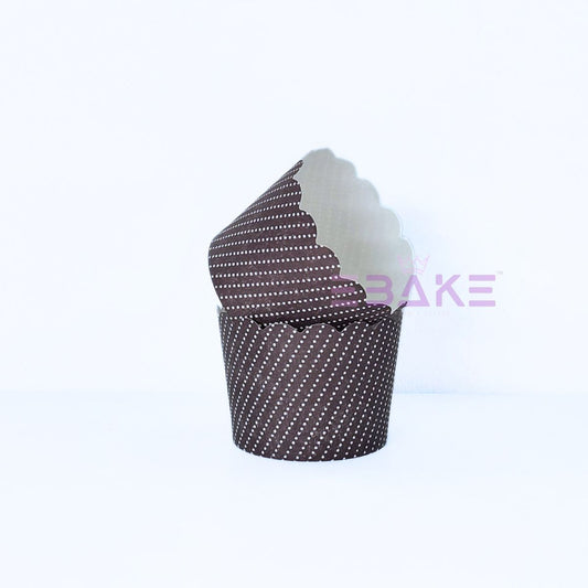 Polka Dot Printed Paper Muffin Cup - Set Of 50 Pieces (Dark Brown)