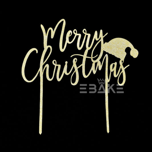Merry Christmas Cake Topper Gold MDF