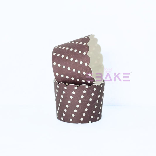 Polka Dot Printed Paper Muffin Cup - Set Of 50 Pieces (Dark Brown)