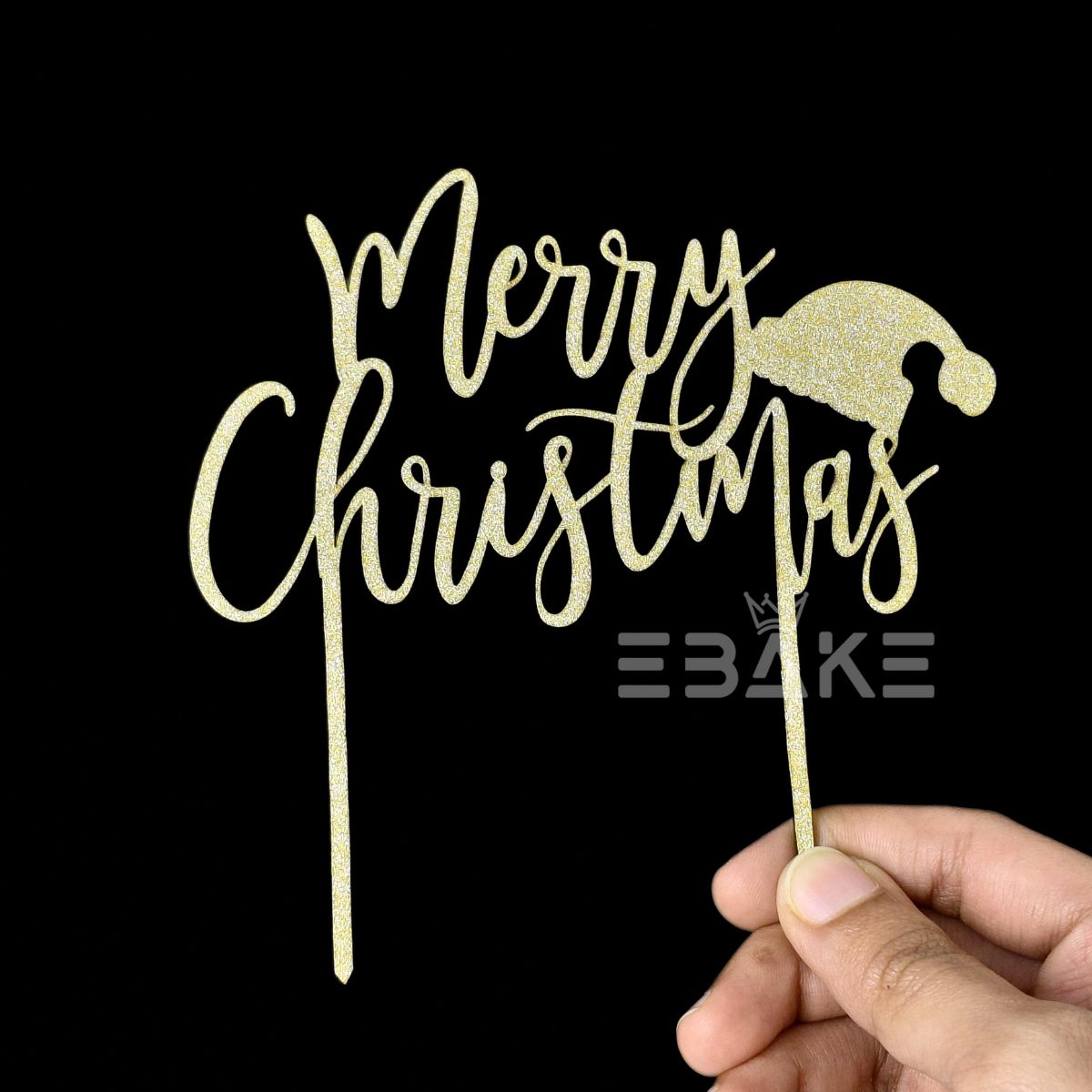 Merry Christmas Cake Topper Gold MDF