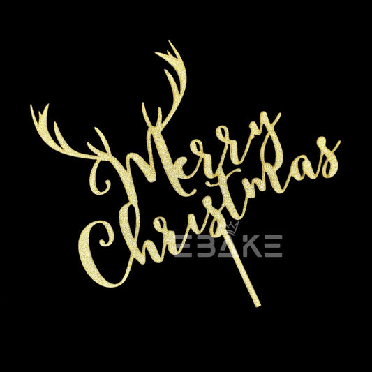 Merry Christmas Cake Topper Gold MDF