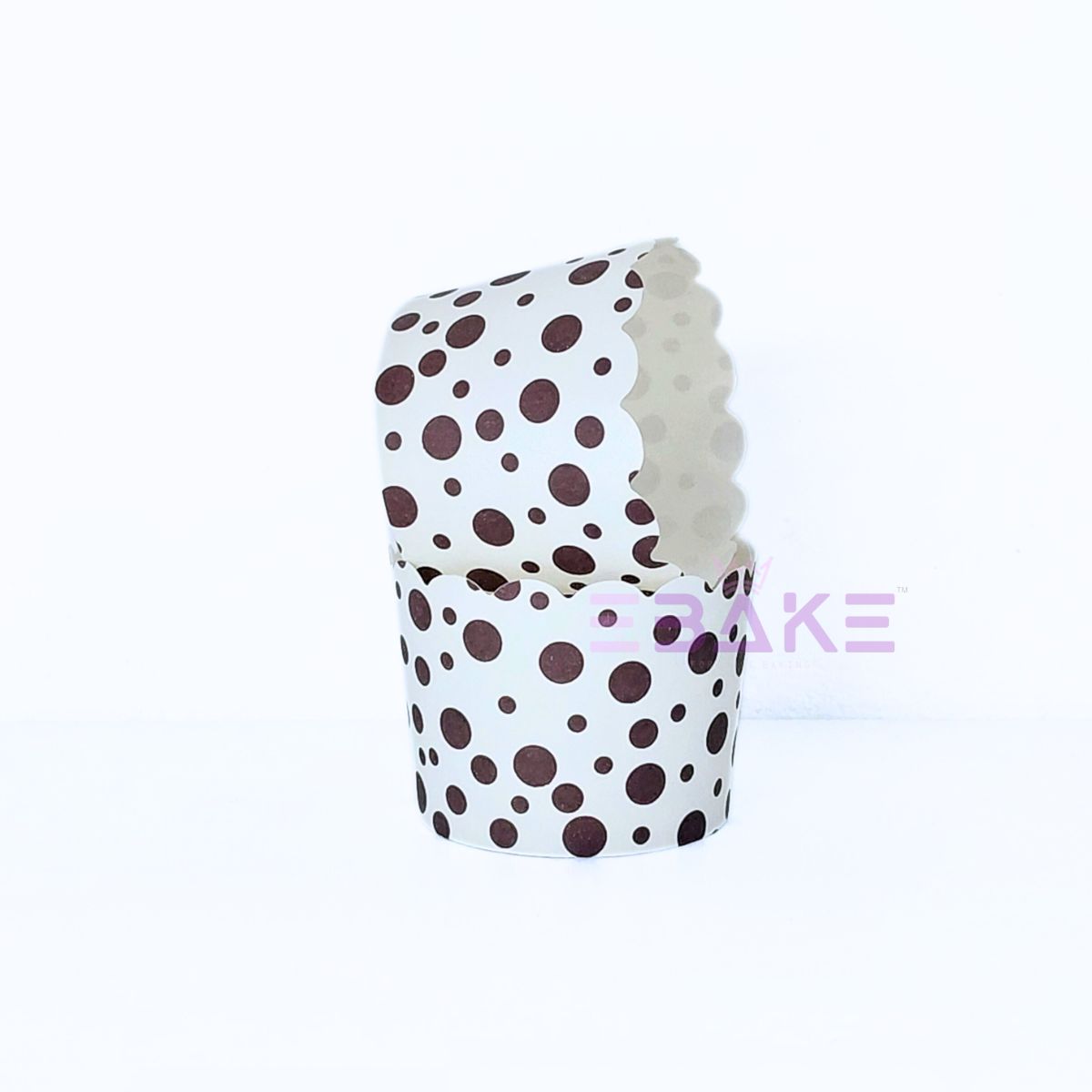 Polka Dot Printed Paper Muffin Cup - Set Of 50 Pieces (Dark Brown)