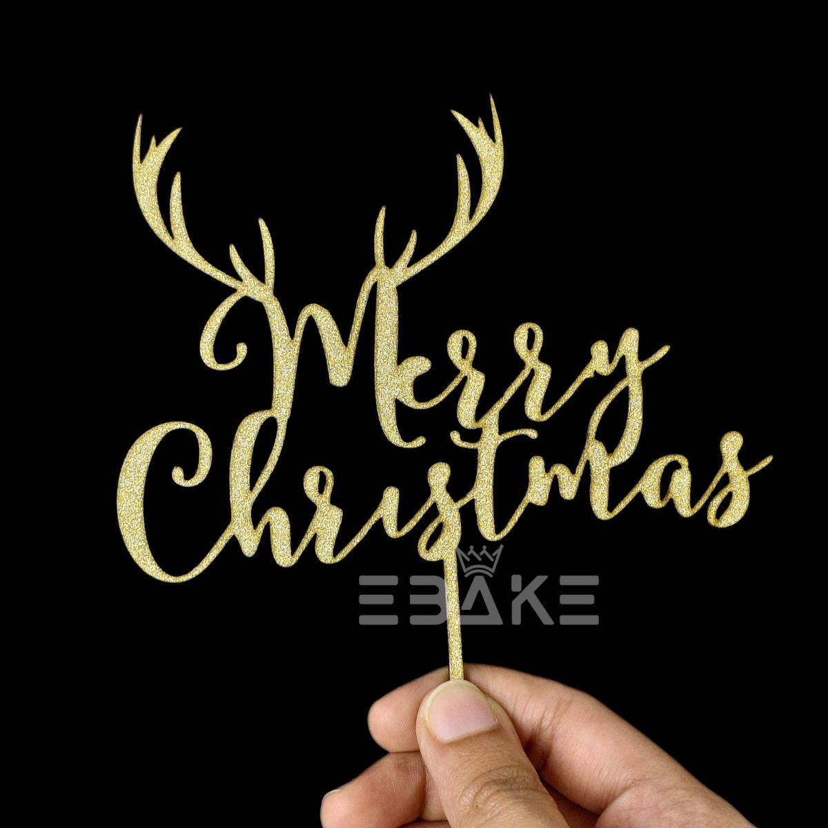 Merry Christmas Cake Topper Gold MDF