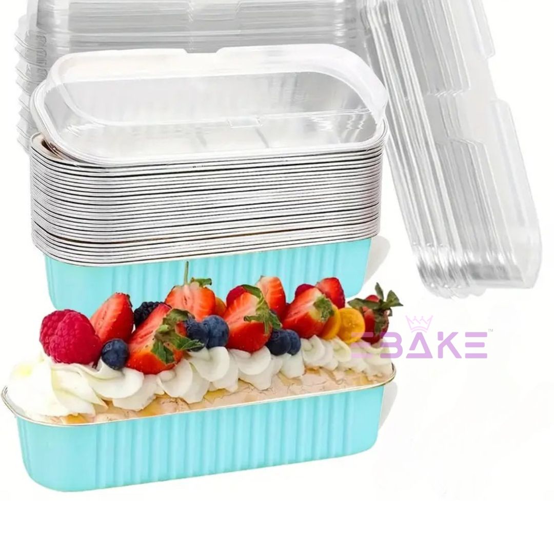 Pastel Blue Aluminium Foil Mini Loaf Pans With Lids