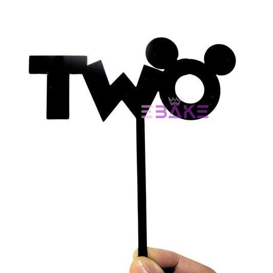 Two Cake Topper Second (2nd) Birthday Acrylic Topper Black