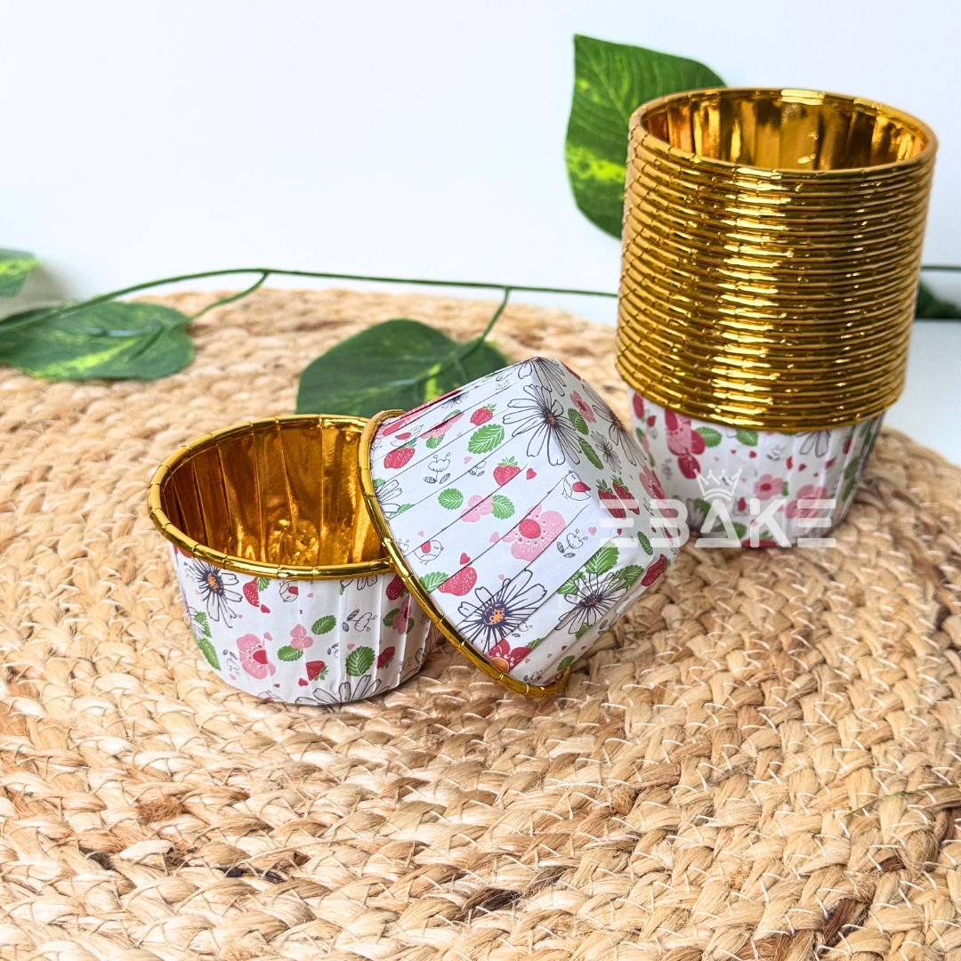 Imported Golden Lined Rolled Rim Muffin Cup / Cupcake Liners - Printed (Set of 25 pieces) Large