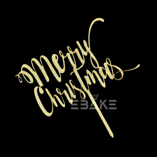 Merry Christmas Cake Topper Gold MDF