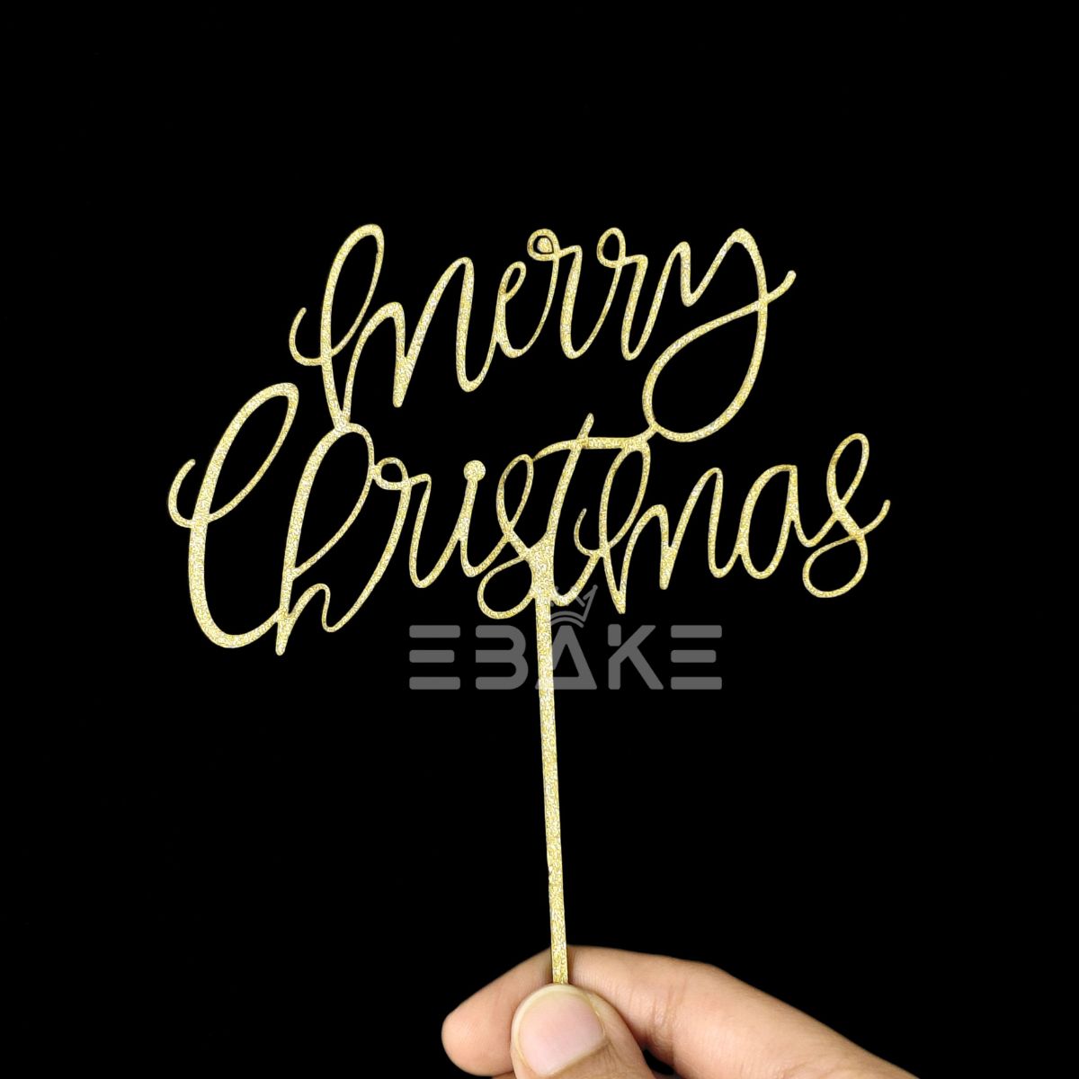 Merry Christmas Cake Topper Gold MDF