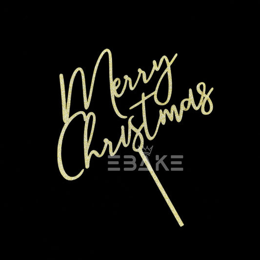 Merry Christmas Cake Topper Gold MDF