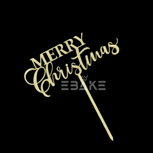 Merry Christmas Cake Topper Gold MDF