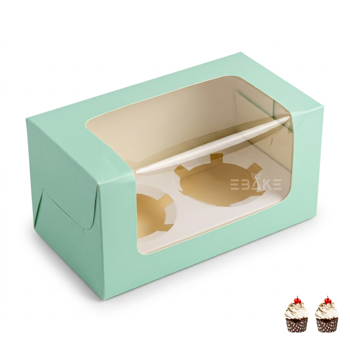 2 Pc Cupcake Box With Cavity Turquoise