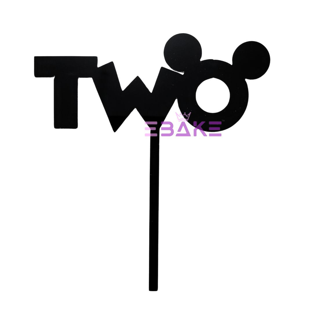 Two Cake Topper Second (2nd) Birthday Acrylic Topper Black