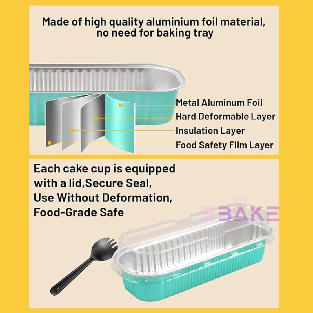 Pastel Blue Aluminium Foil Mini Loaf Pans With Lids