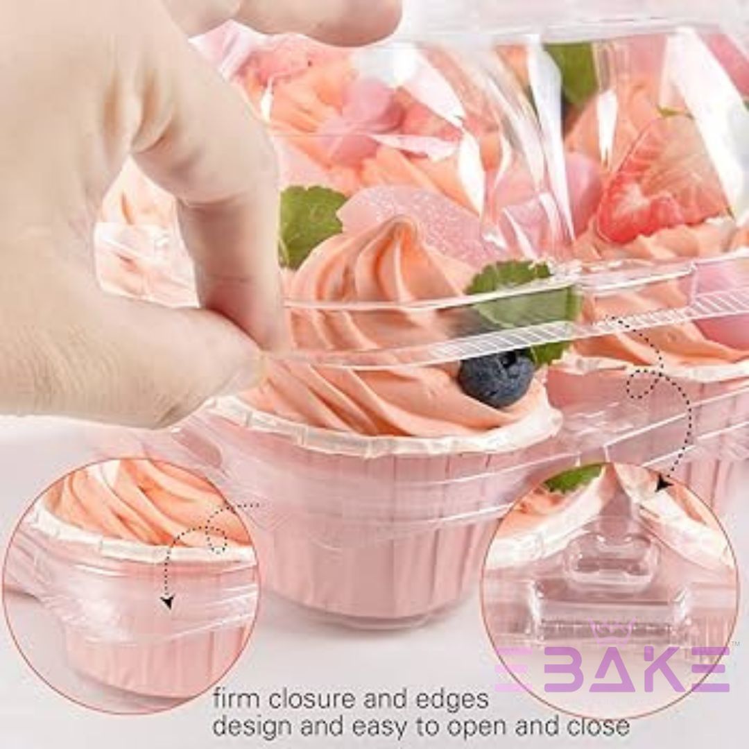 4 Cavity Plastic Cupcake Box With Handle / Clear Portable Cupcake Holder (Set of 5 Pieces)