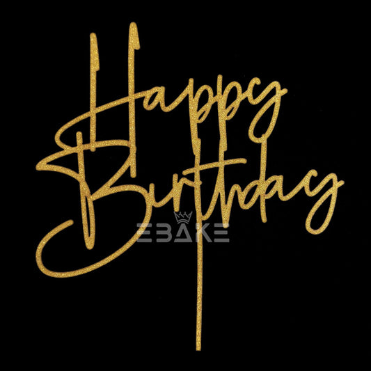 Happy Birthday Cake Topper Gold Shimmer MDF