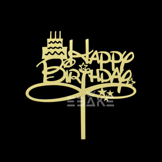Happy Birthday Cake Topper Golden