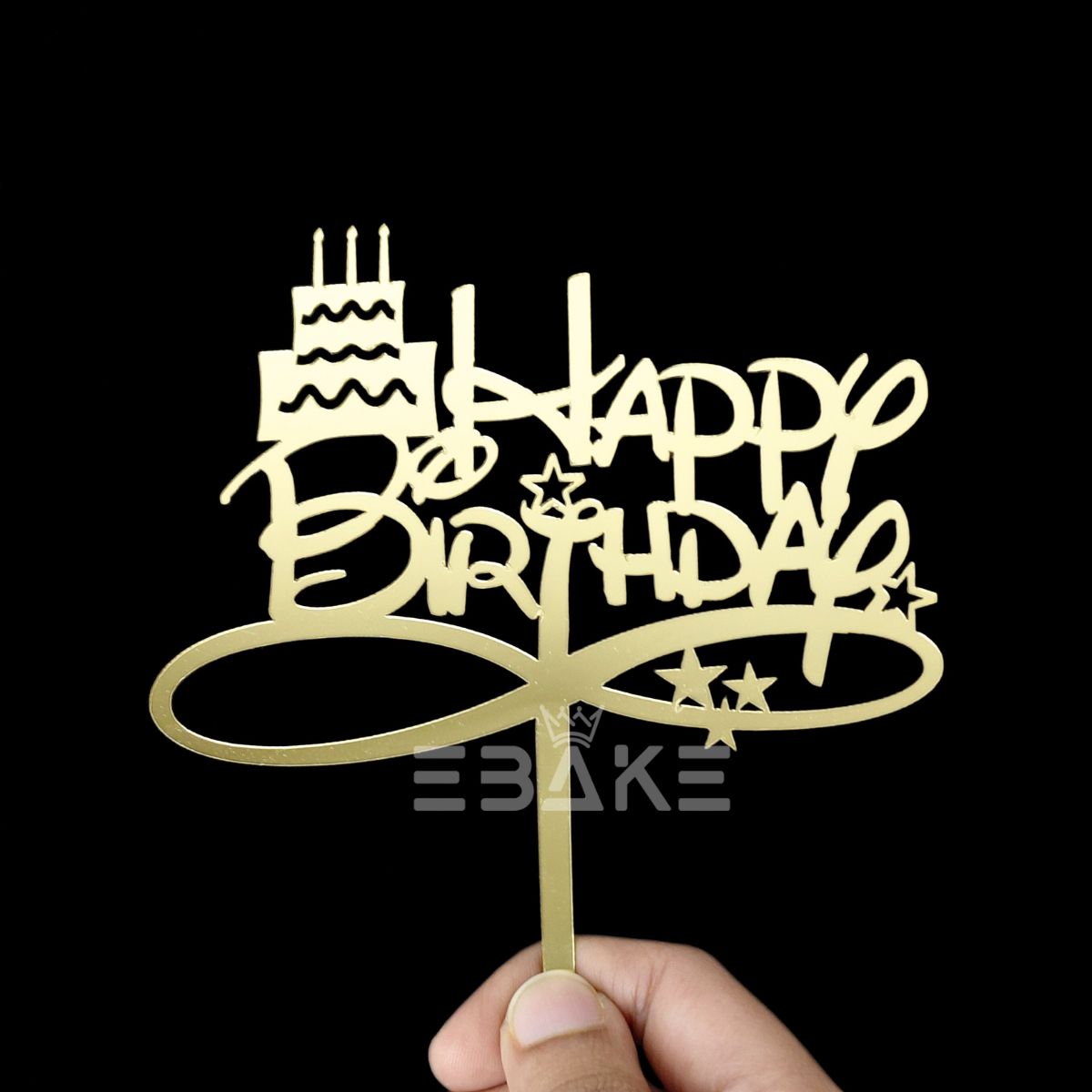 Happy Birthday Cake Topper Golden