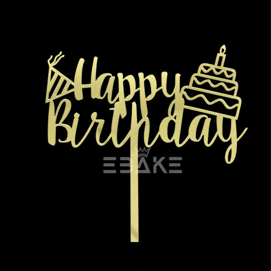 Happy Birthday Cake Topper Golden