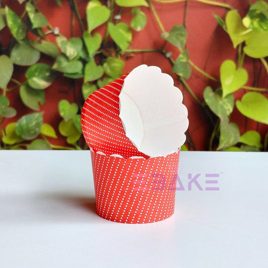 Polka Dot Printed Paper Muffin Cup - Set Of 50 Pieces (Red)