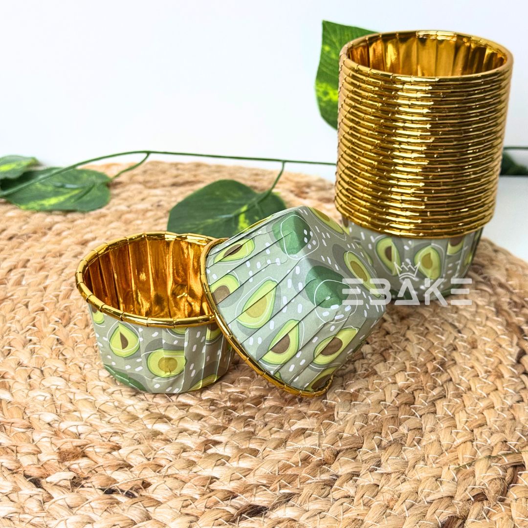 Imported Golden Lined Rolled Rim Muffin Cup / Cupcake Liners - Printed (Set of 25 pieces) Large