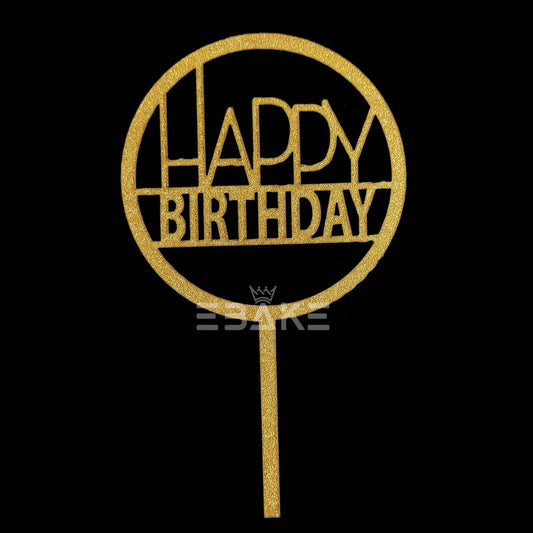 Happy Birthday Cake Topper Gold Shimmer MDF