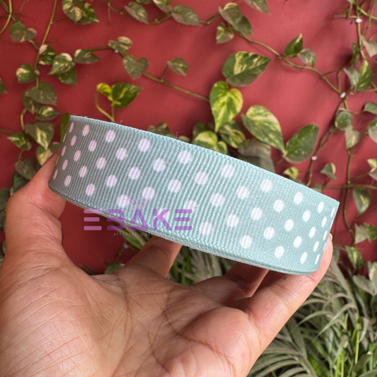 Polka Dot Printed Green Grosgrain Ribbon