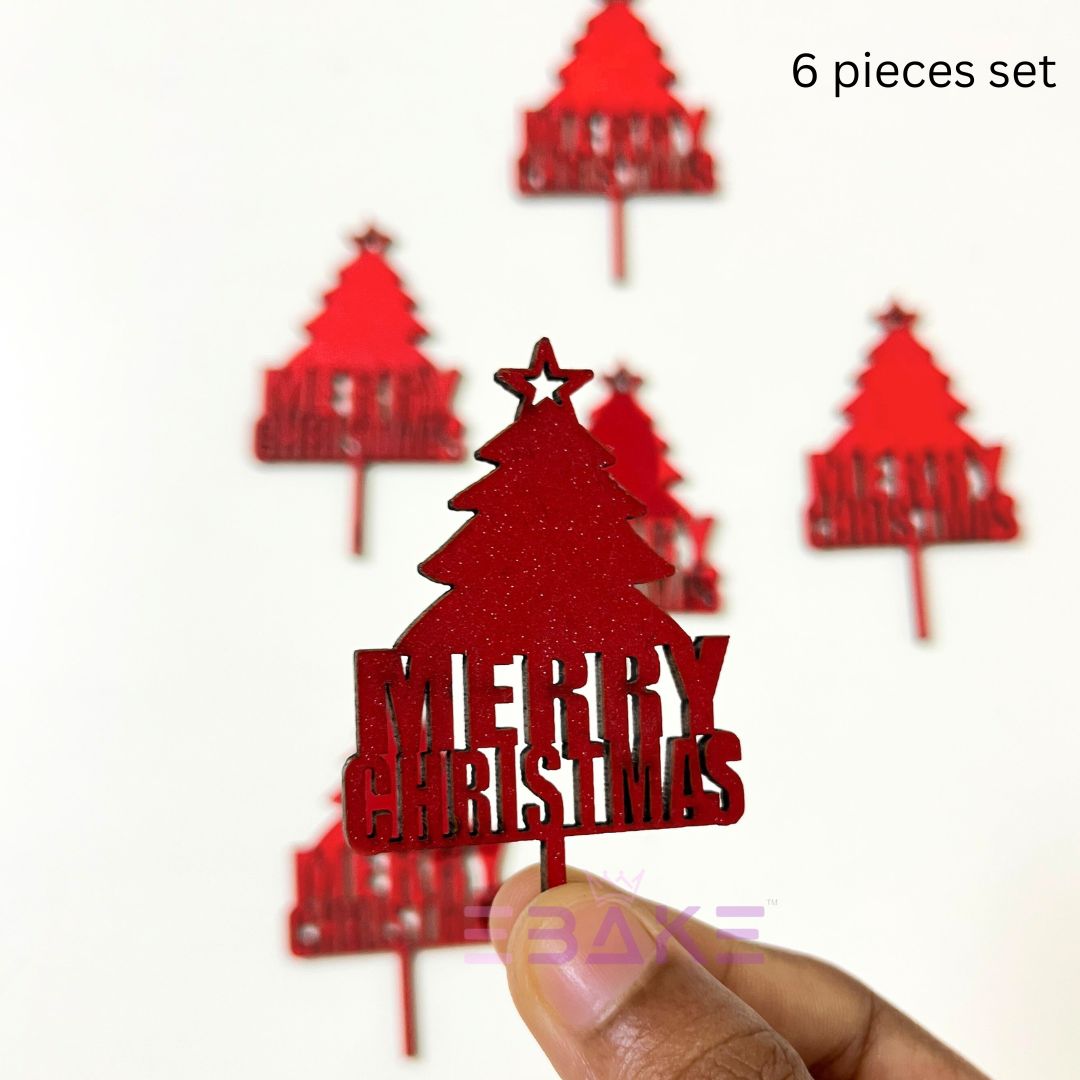 Merry Christmas Mini Cake Topper (Set of 6 Pcs) MDF