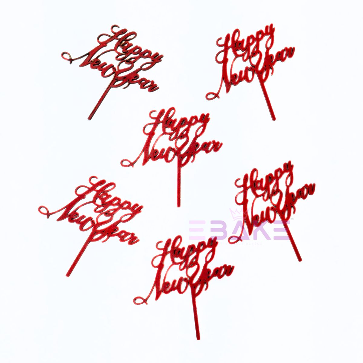 Happy New Year Mini Cake Topper (Set of 6 Pcs) MDF