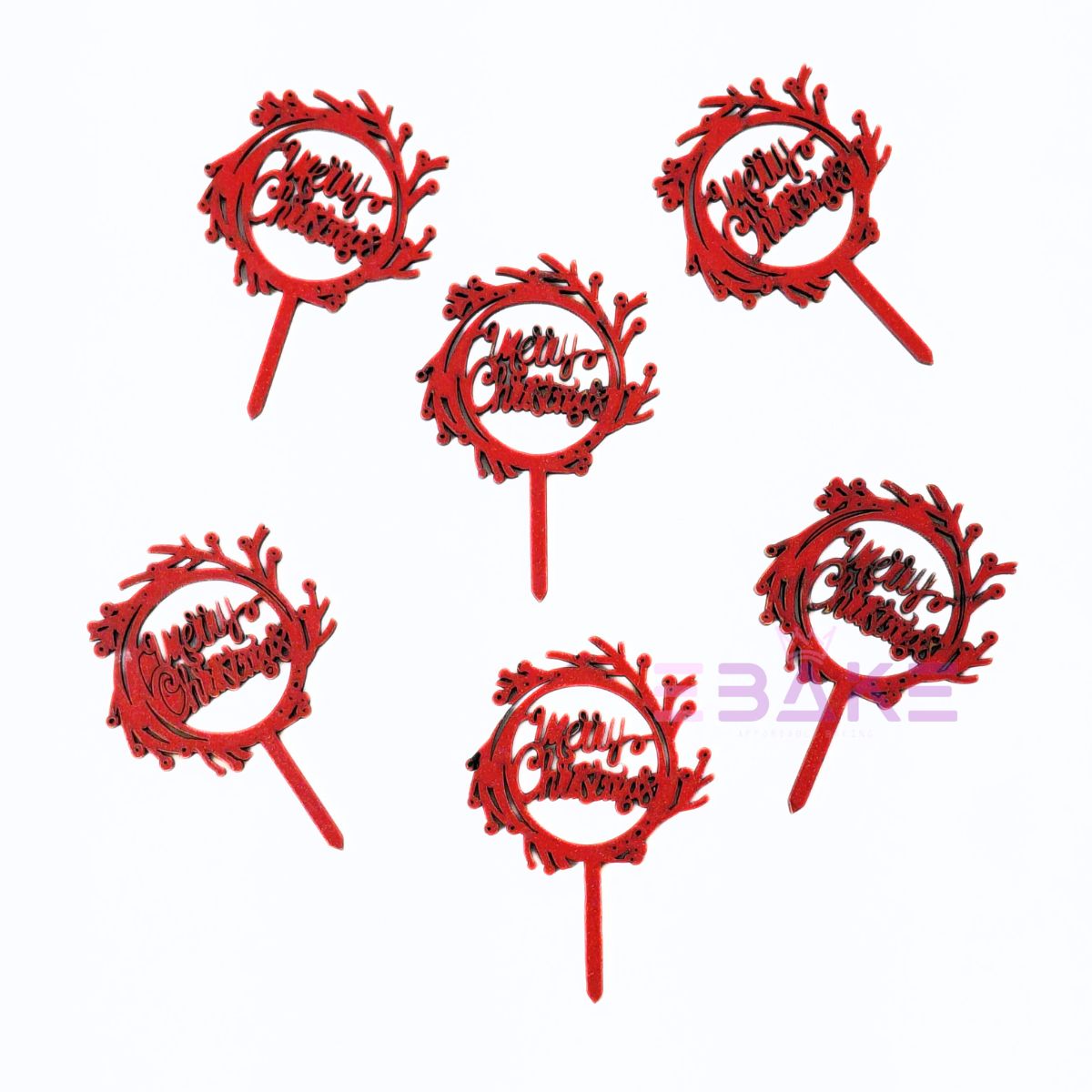 Merry Christmas Mini Cake Topper (Set of 6 Pcs) MDF