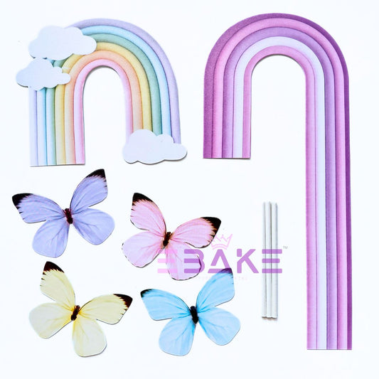 Paper Rainbow Toppers With Butterflies & Stick (Assorted)