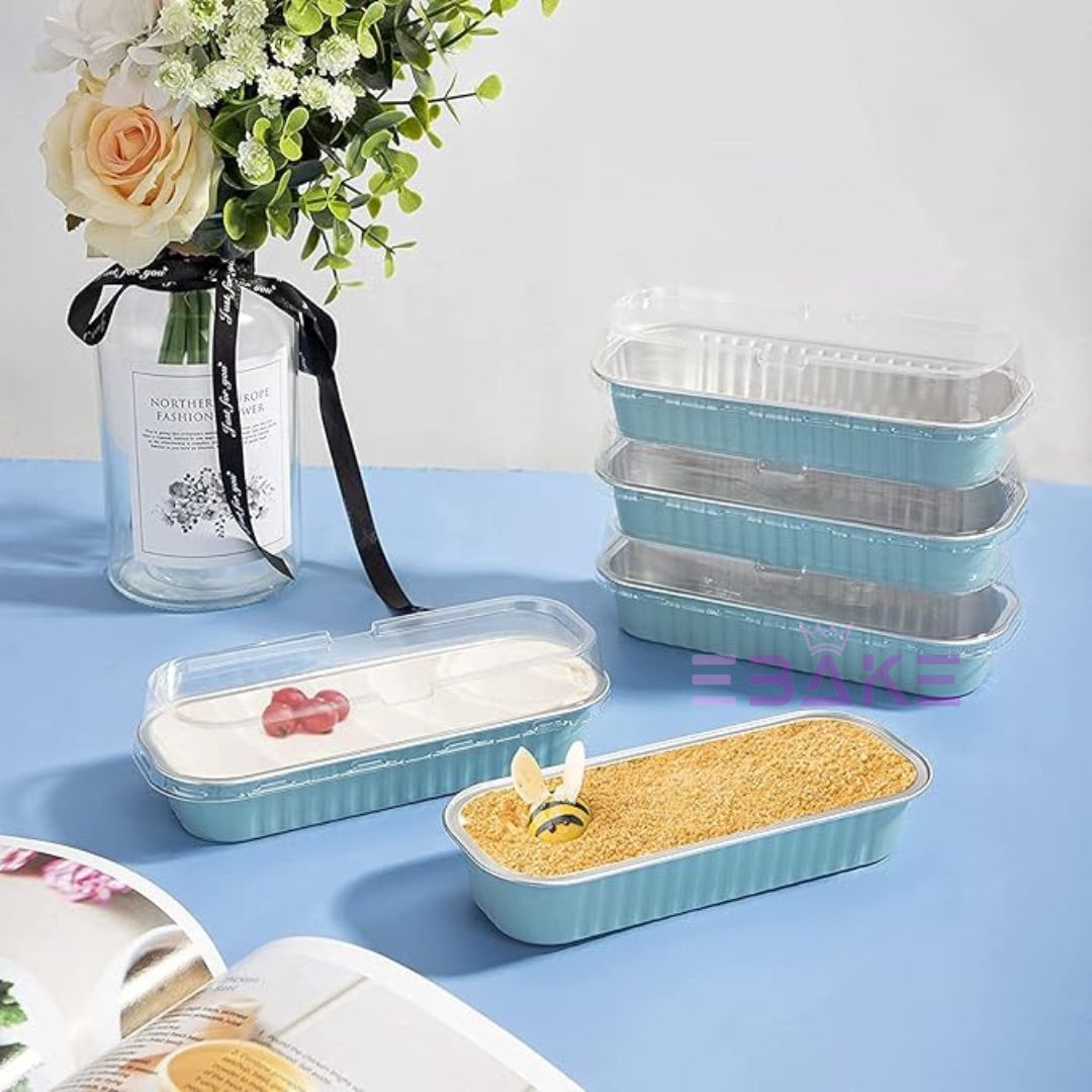 Pastel Blue Aluminium Foil Mini Loaf Pans With Lids