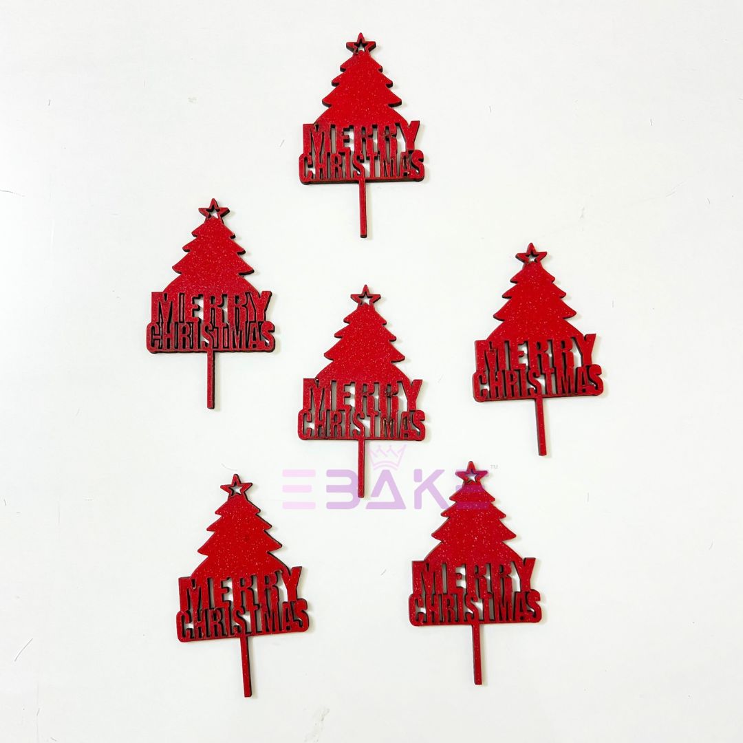 Merry Christmas Mini Cake Topper (Set of 6 Pcs) MDF