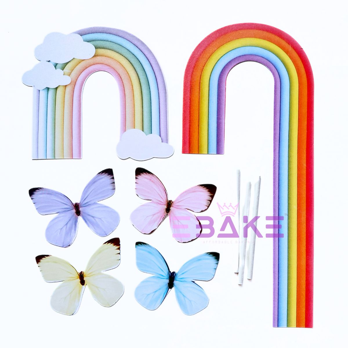 Paper Rainbow Toppers With Butterflies & Stick (Assorted)