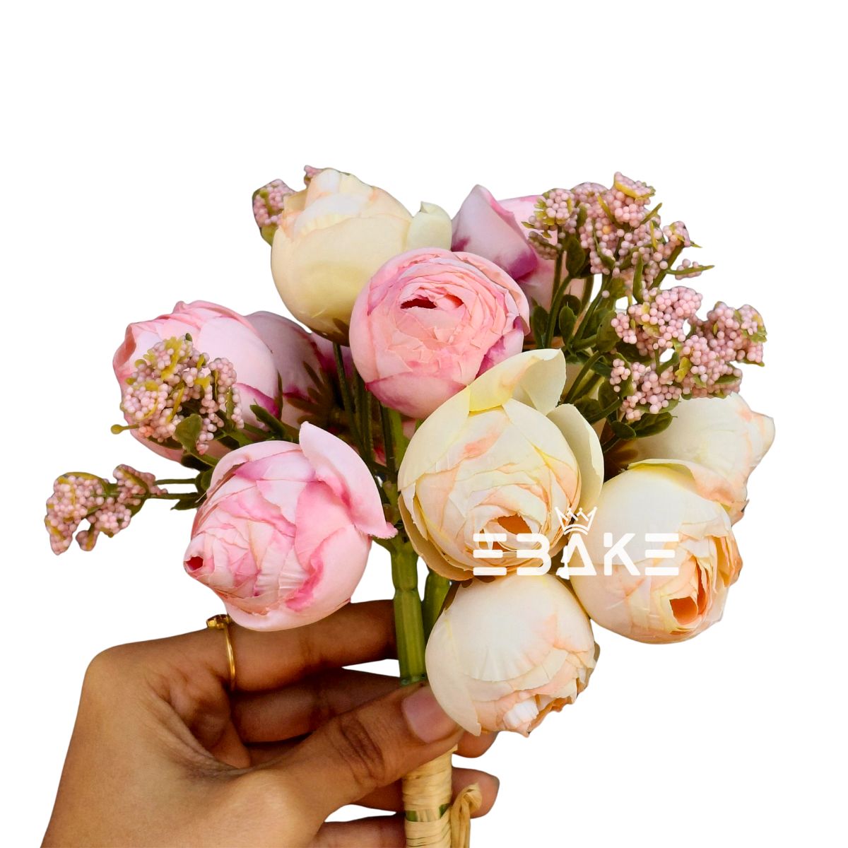 Closed Peony Bunch - Pink & Light Yellow(12 peonies & 4 fillers) A765
