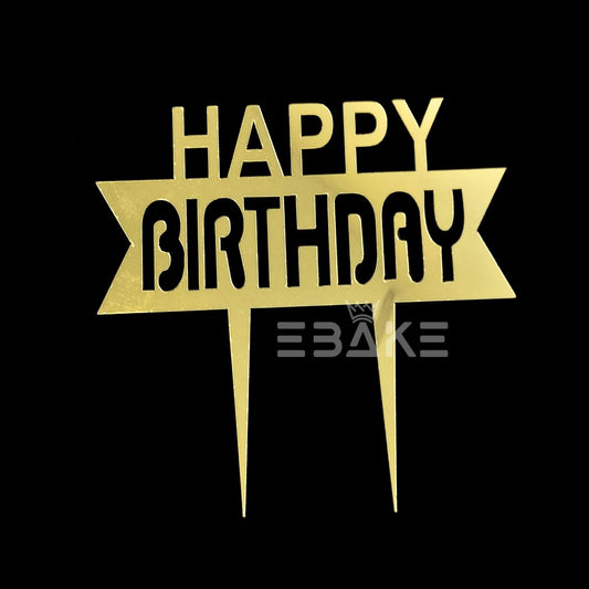 Happy Birthday Cake Topper Golden