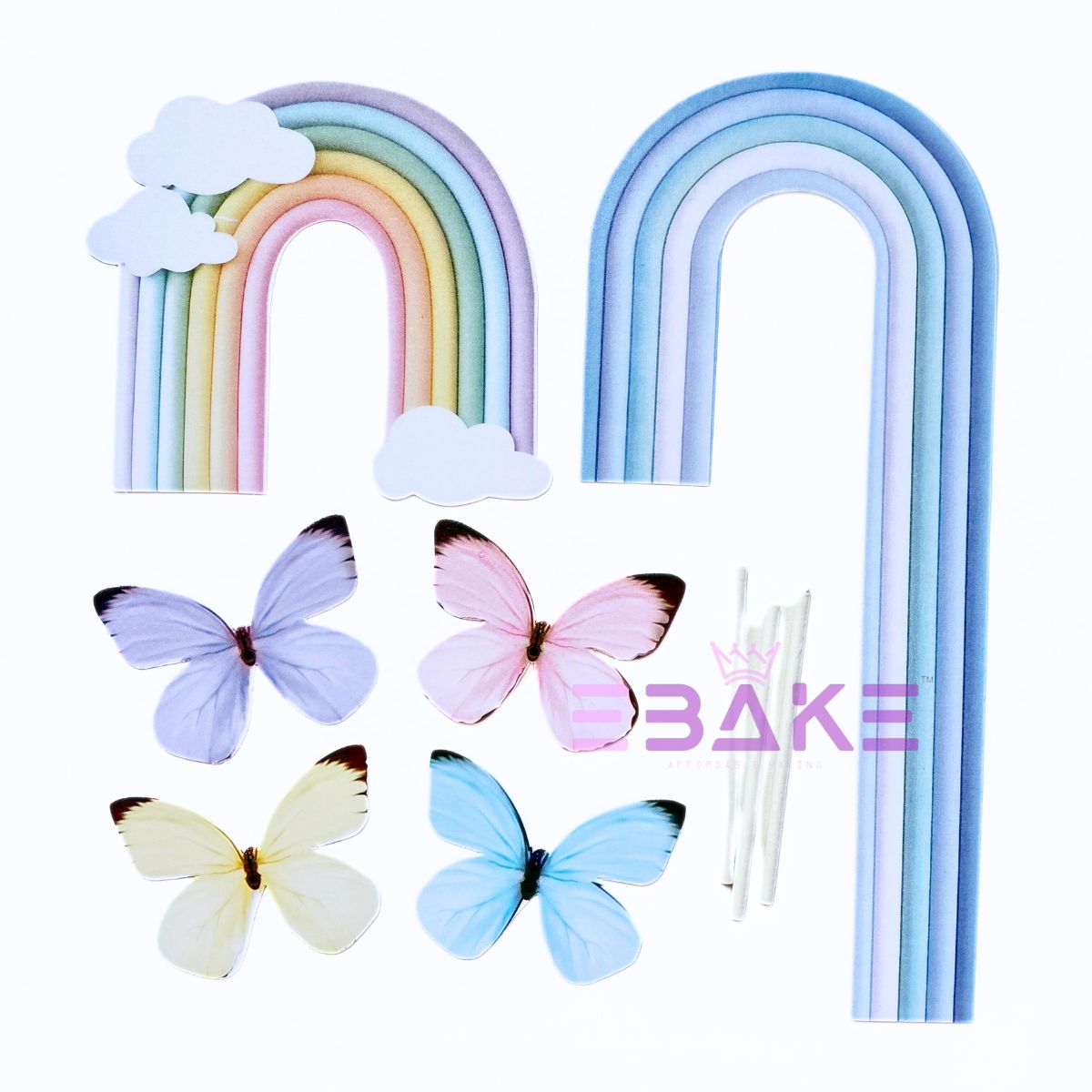 Paper Rainbow Toppers With Butterflies & Stick (Assorted)