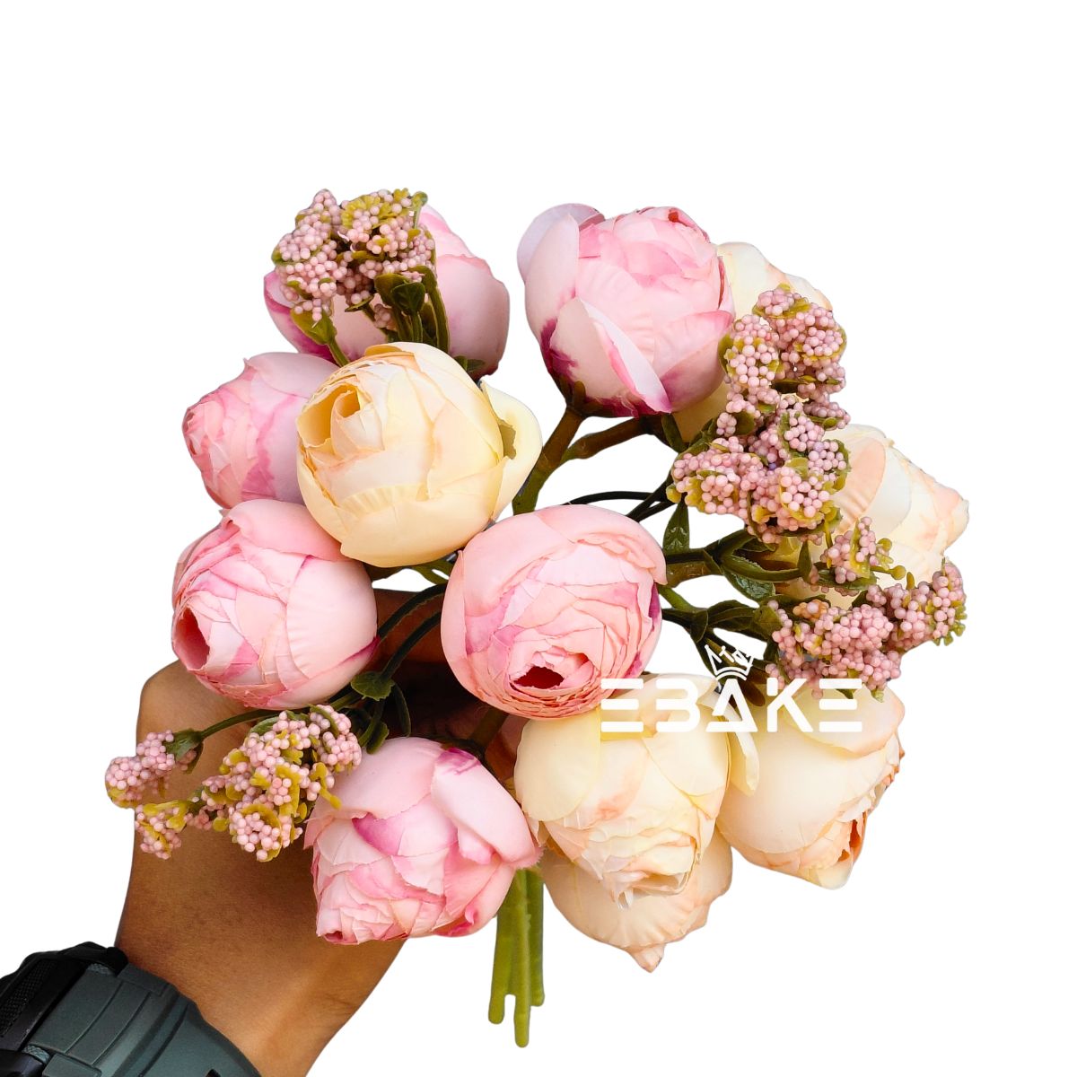 Closed Peony Bunch - Pink & Light Yellow(12 peonies & 4 fillers) A765