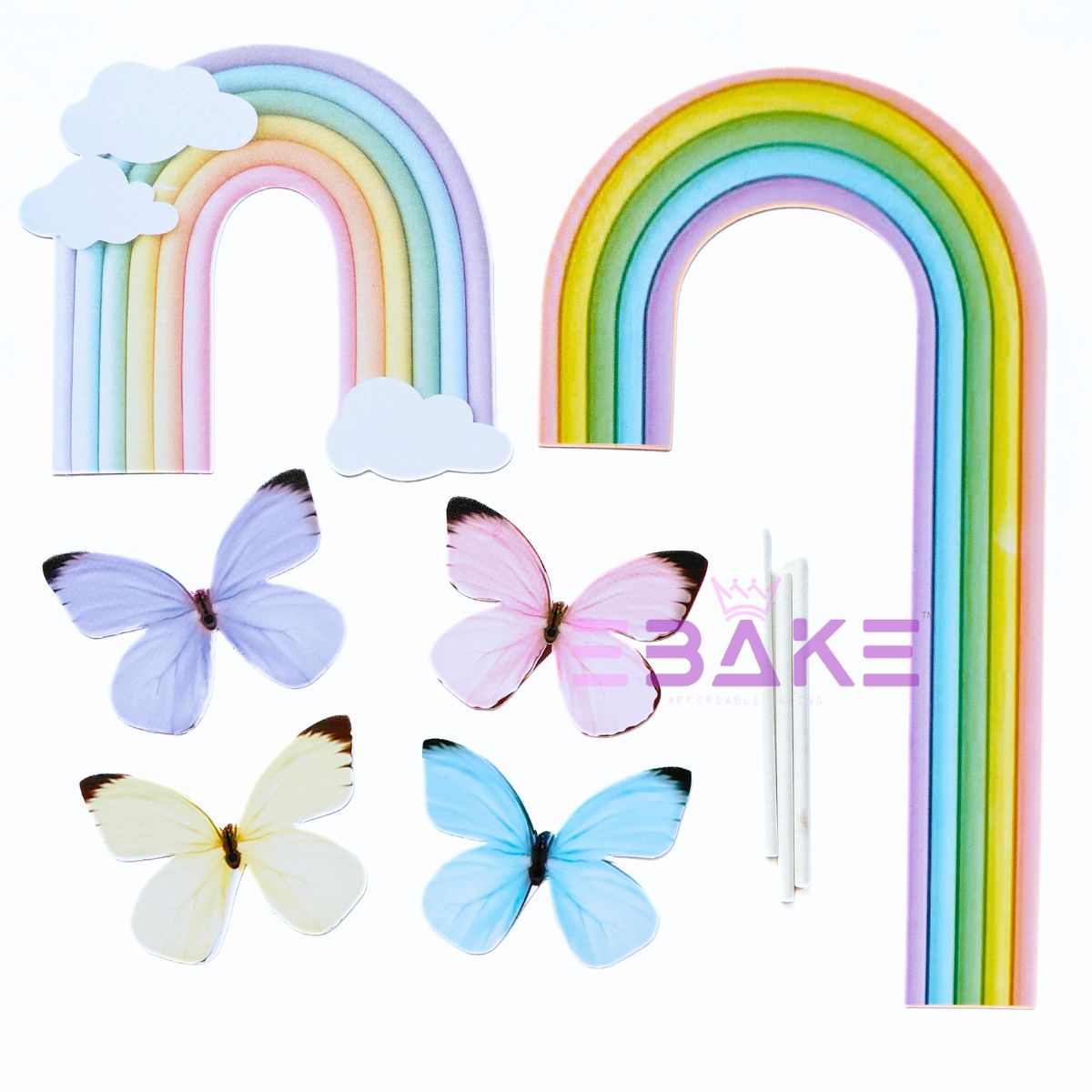 Paper Rainbow Toppers With Butterflies & Stick (Assorted)