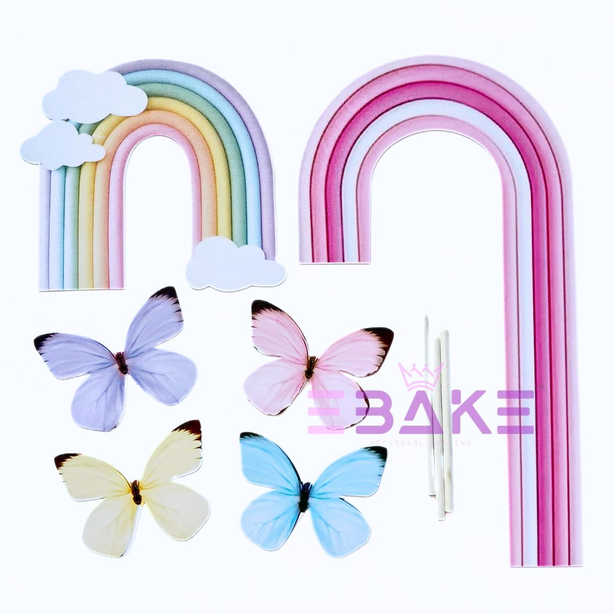 Paper Rainbow Toppers With Butterflies & Stick (Assorted)