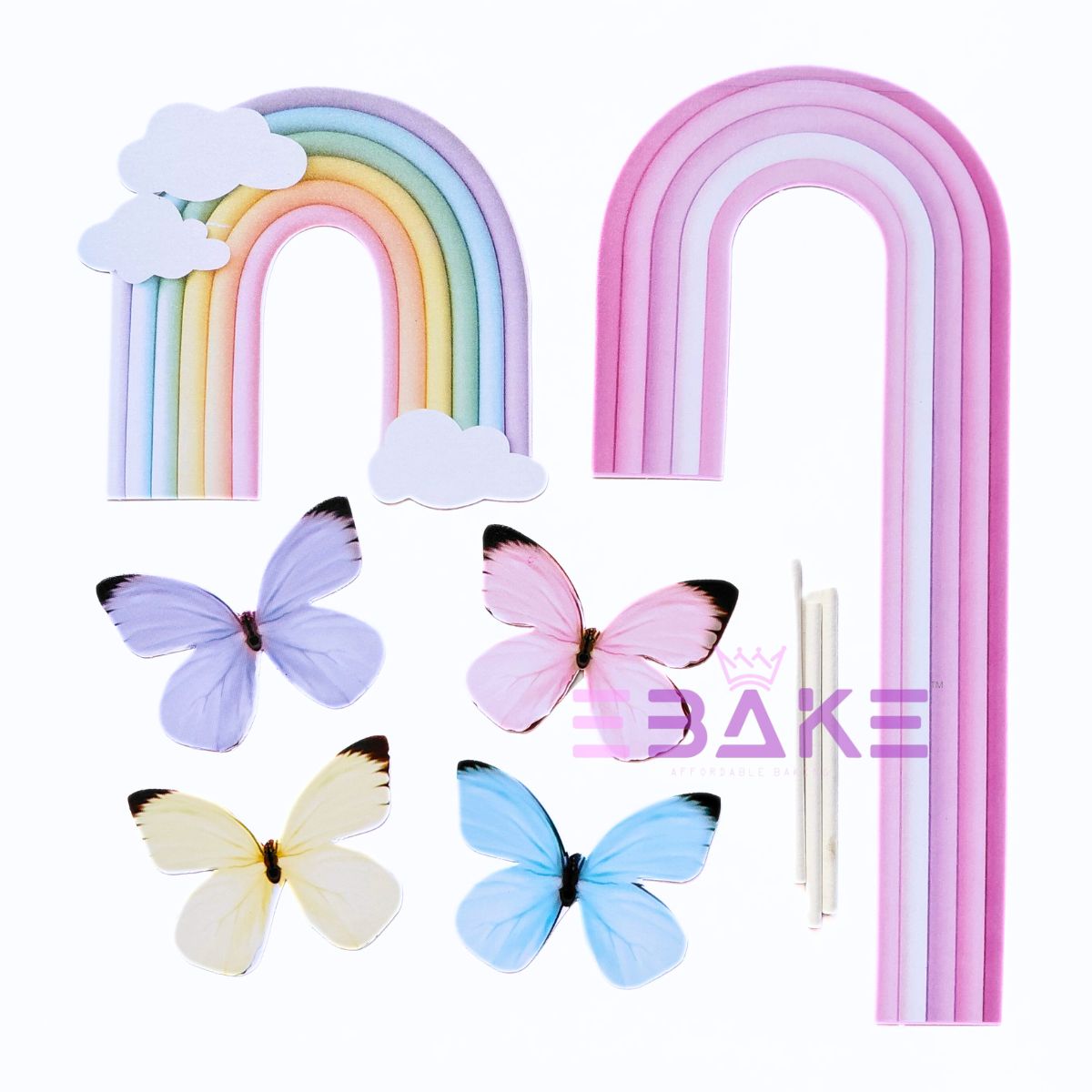 Paper Rainbow Toppers With Butterflies & Stick (Assorted)