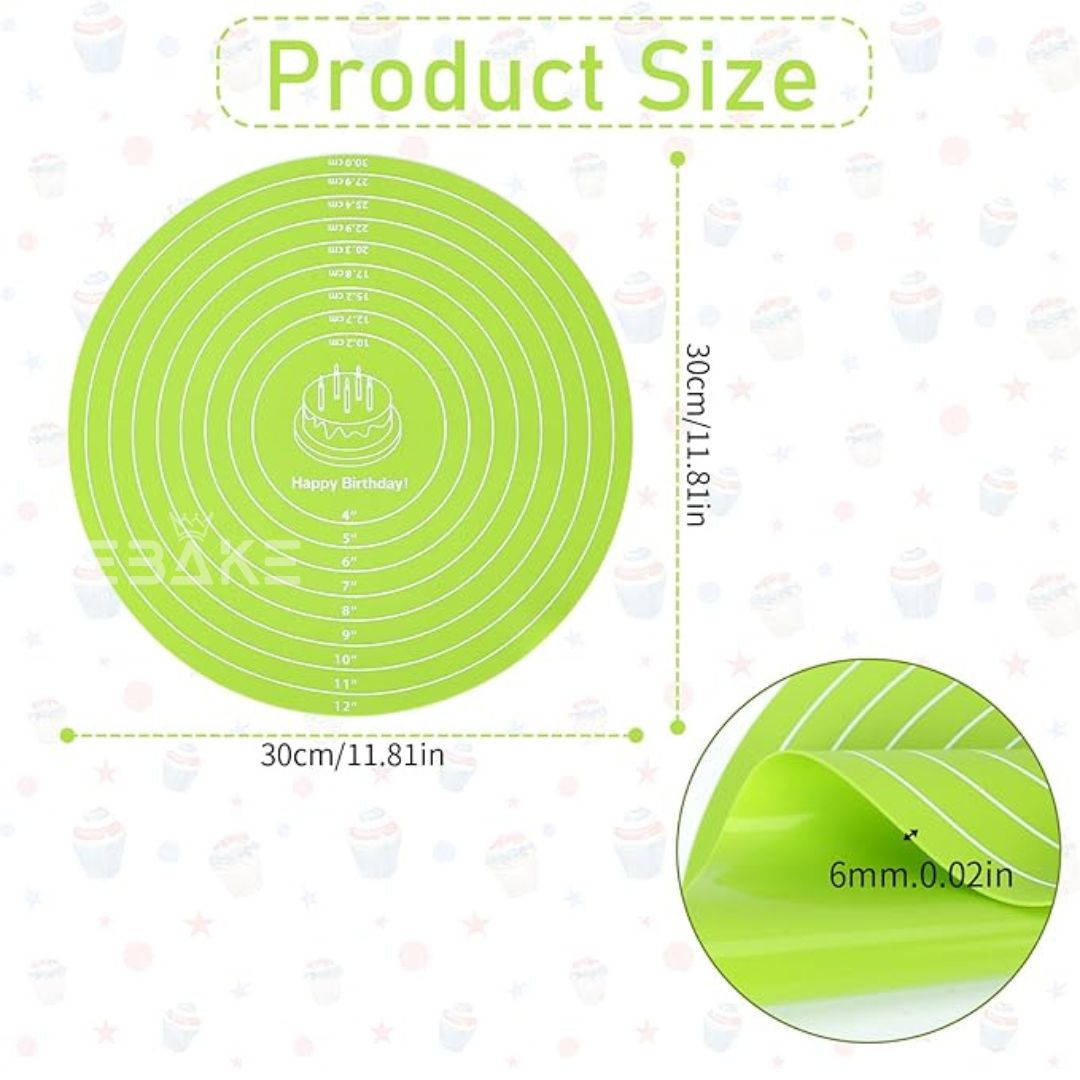 Green Silicone Turn Table Non - Slip Mat / Baking Mat for Kneading & Fondant Rolling