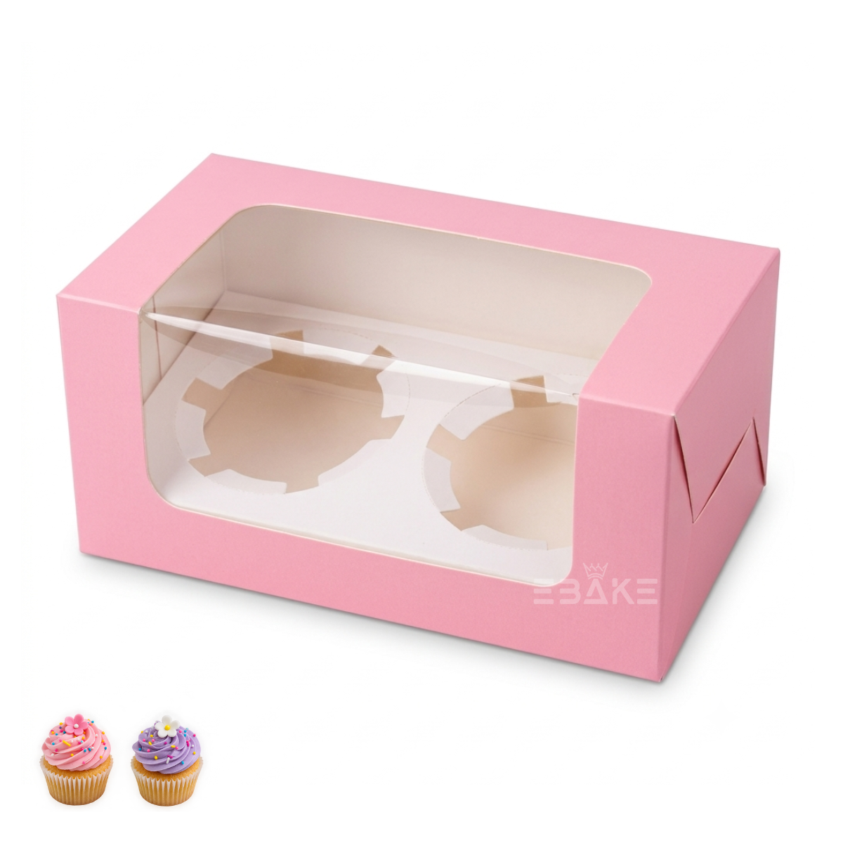 2 Pc Cupcake Box With Cavity Pink