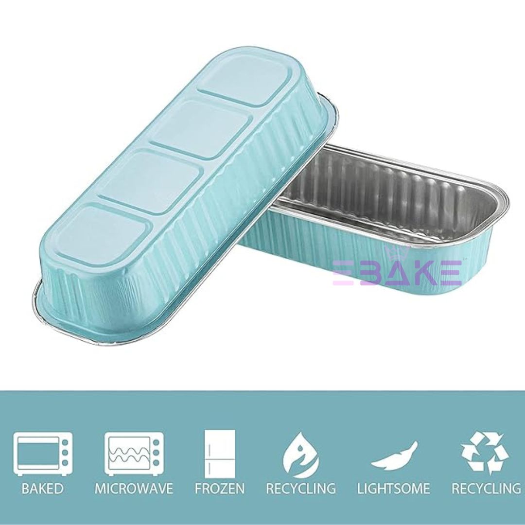 Pastel Blue Aluminium Foil Mini Loaf Pans With Lids