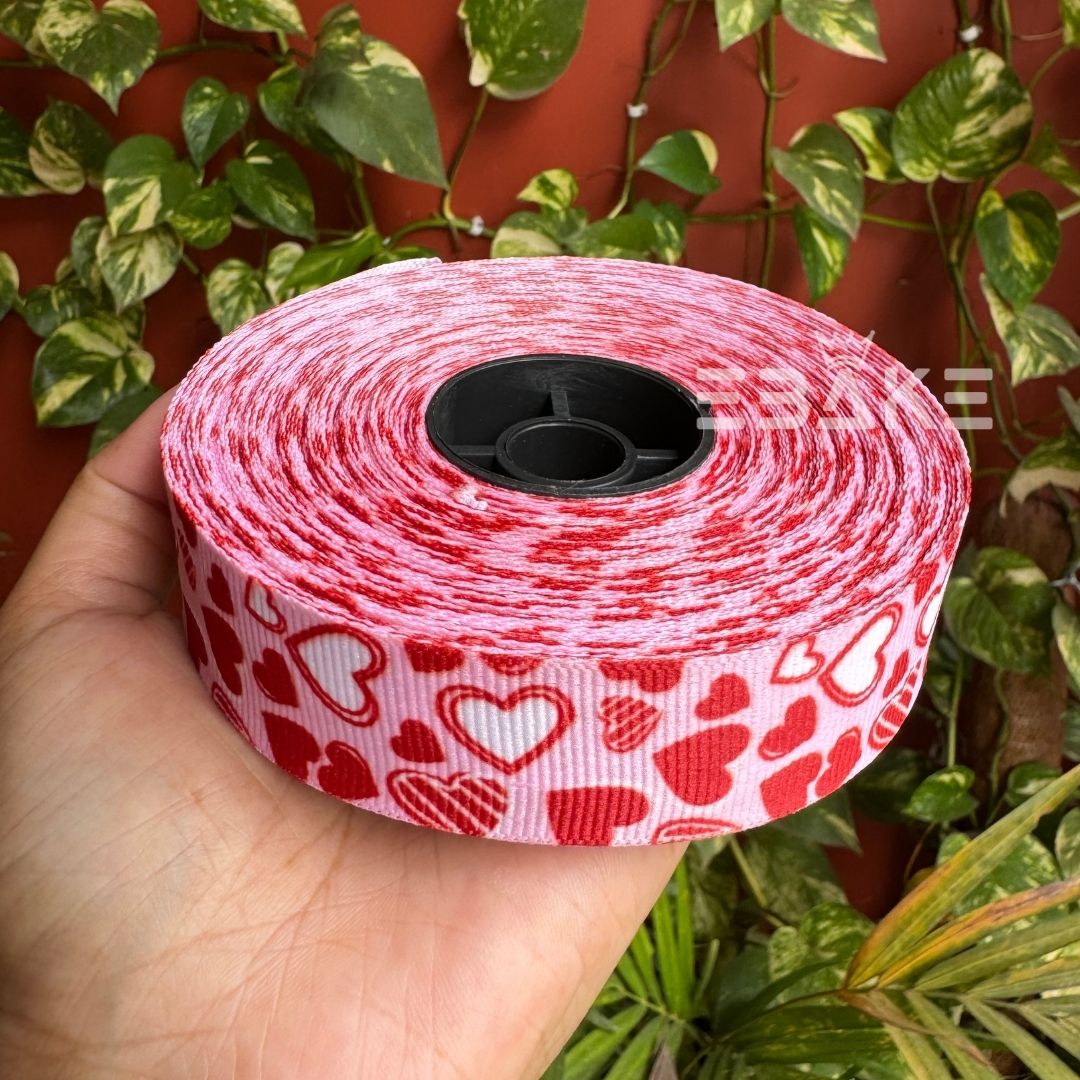 Hearts Printed Grosgrain Ribbon Red & White