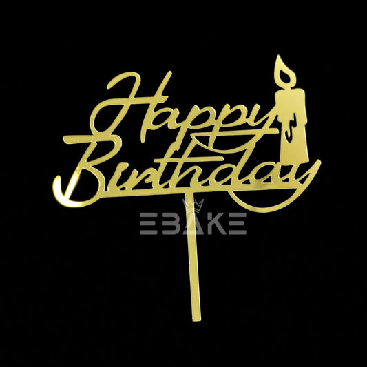 Happy Birthday Cake Topper Golden
