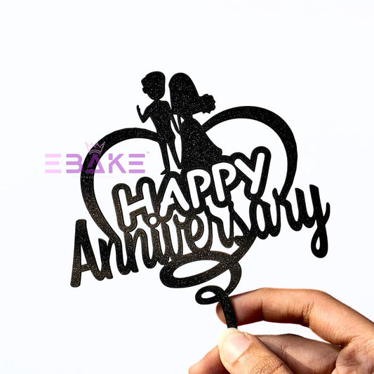 Happy Anniversary Cake Topper Black MDF