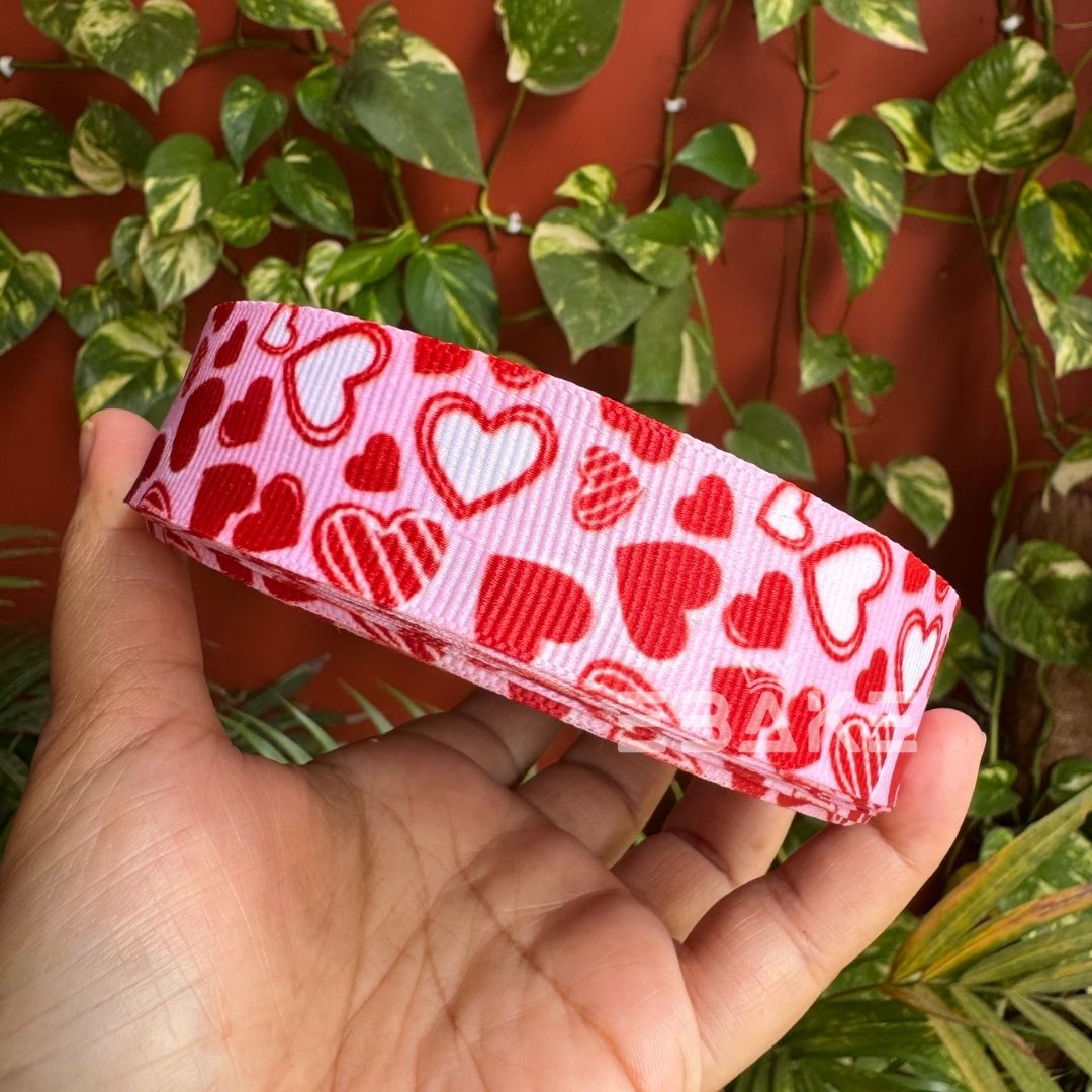 Hearts Printed Grosgrain Ribbon Red & White