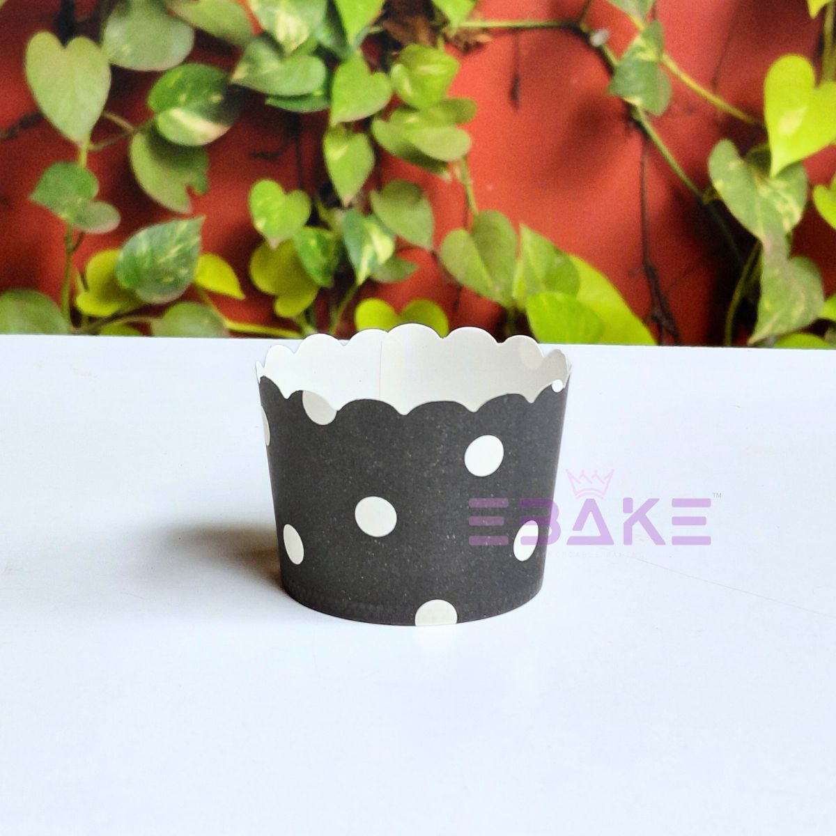 Polka Dot Printed Paper Muffin Cup - Set Of 50 Pieces (Black)