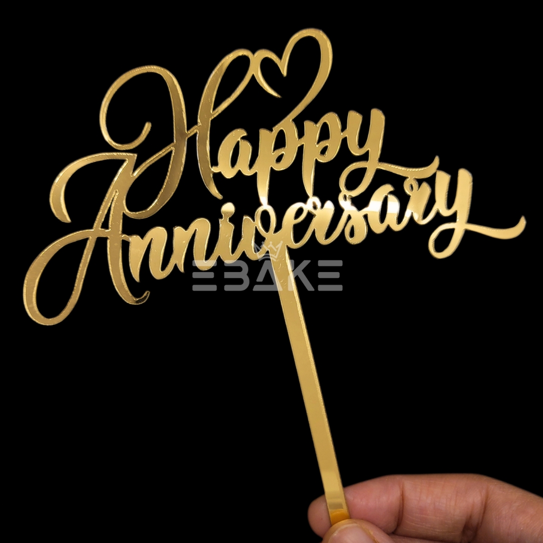 Happy Anniversary Cake Topper Golden