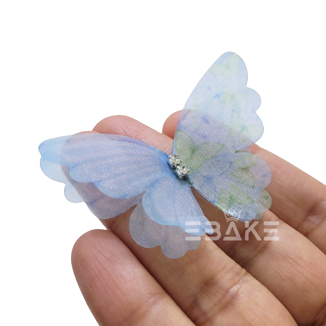 Double Layer Fabric Butterflies - Blue (Set of 5 Pieces)